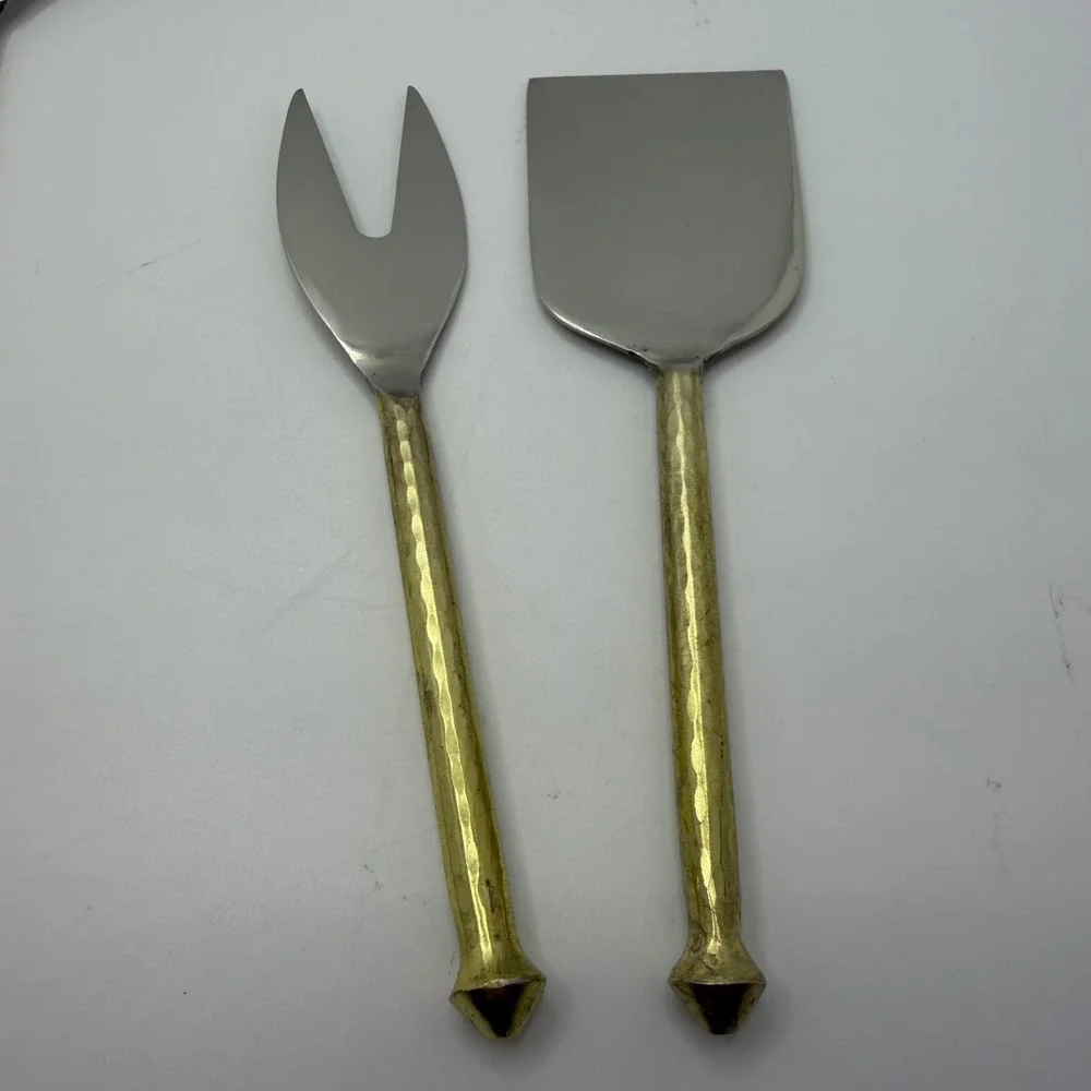 Nauticalmart Brass & Stainless Steel Serving 4 Pc Hammered‎ Handles Set